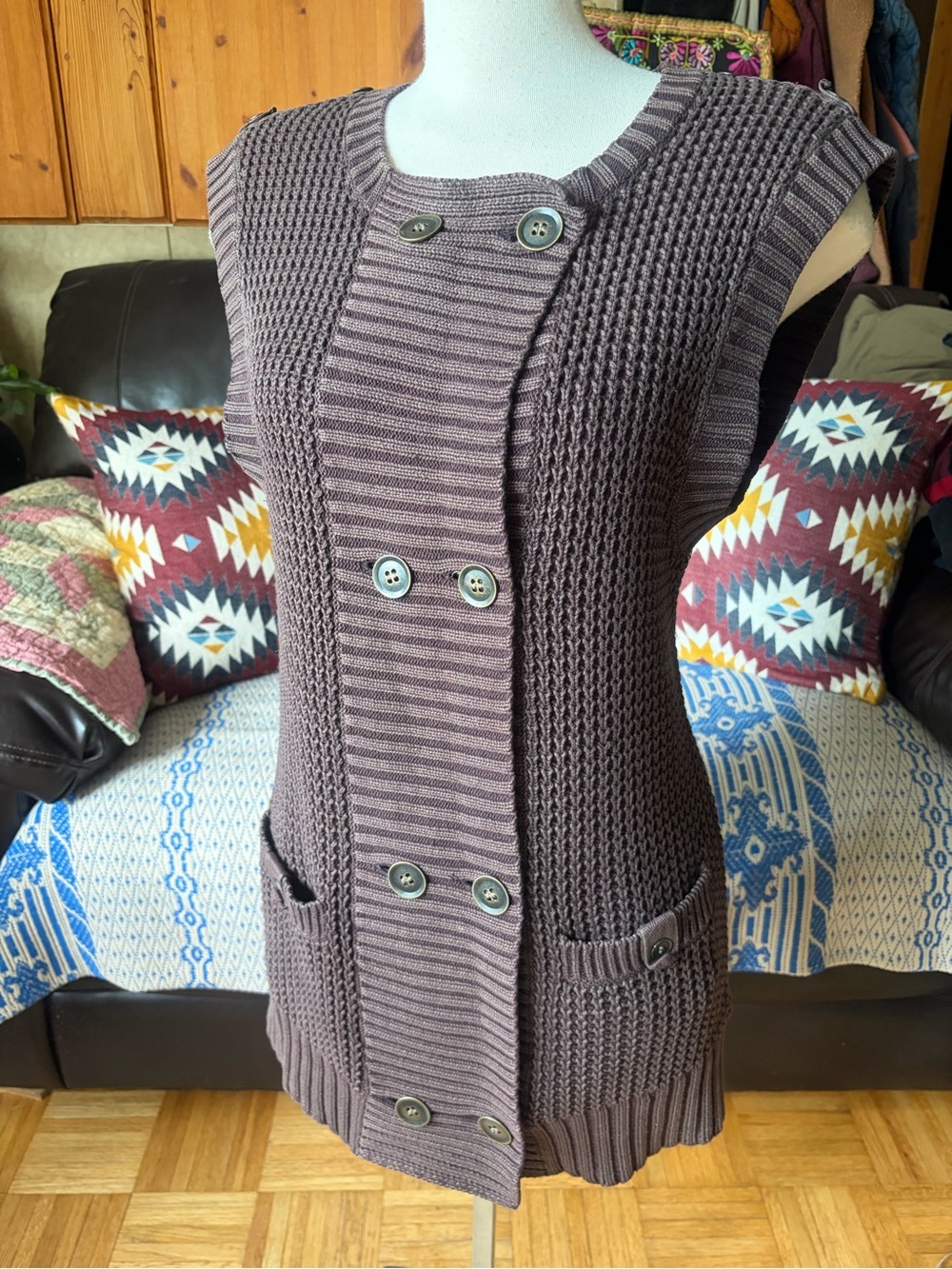 Ruff Hewn 100% Knitted Cotton, Double Breasted Vest Size Lrg